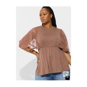 TORRID - Knit Crewneck Lace Dolman Sleeve Babydoll Top